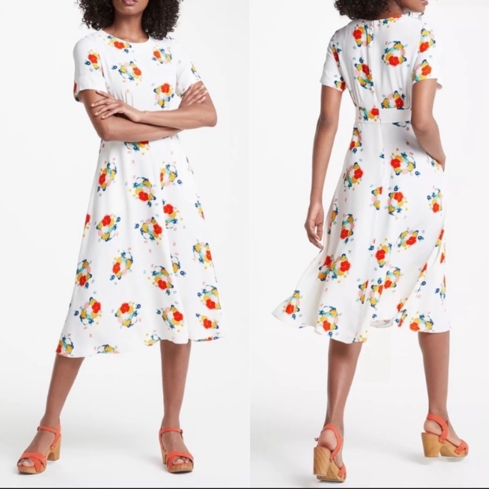BODEN RUTH IVORY BOUQUET MIDI DRESS | Size 12